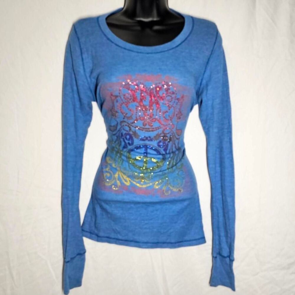 Vintage y2k peace sign rhinestone lightweight thermal long sleeve